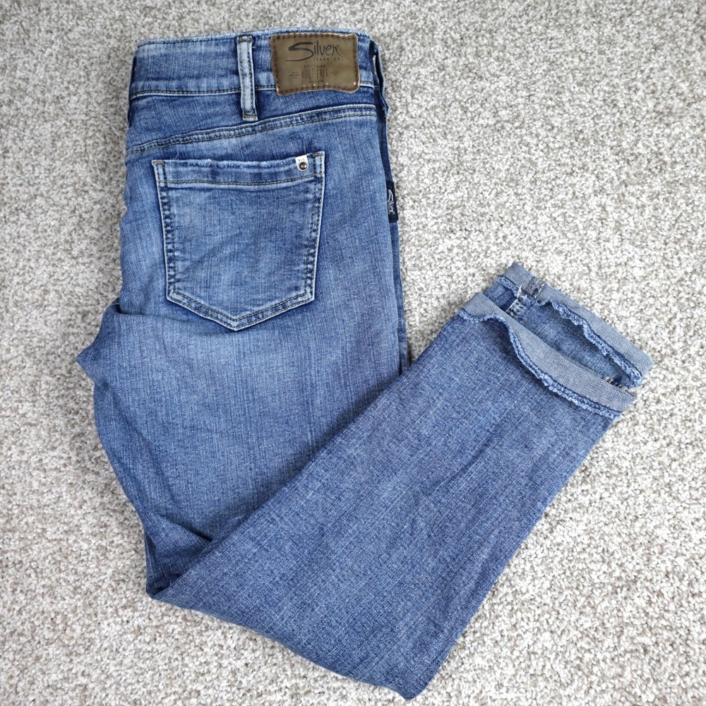 Silver Jeans Co Elyse Skinny Crop‎ Medium Wash Button Fly Jeans W31 L25